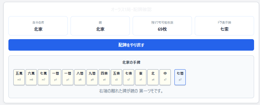今回実装箇所
自分の手牌とツモ牌の表示
